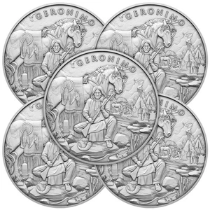 Lote de 5 rondas de plata fina .999 diseño Gerónimo Troy de 1 oz - Imagen 1 de 3