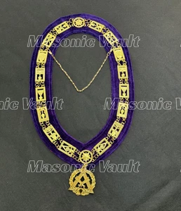 Masonic Regalia Cryptic Council Gold Plated Chain Collar With Jewel - Picture 1 of 4