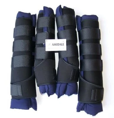 PFERDE STABILE STIEFEL / WRAPS, VIERER SET, MARINEBLAU, INMITTEN VON SPORT, BRANDNEU MIT ETIKETT - Bild 1 von 2