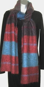 ENVOLTURA SILENCIADOR DE BUFANDA MOHAIR ESCADA 90"" X 12 1/2"" ¡PRECIO DE VENTA! AZUL ROJO - Imagen 1 de 11