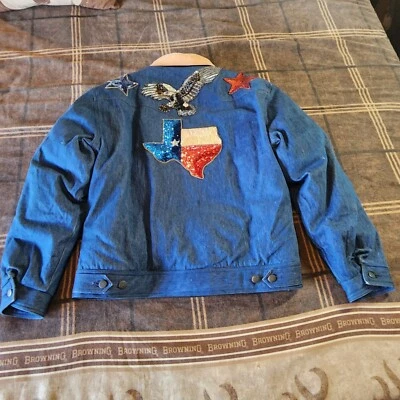 Abrigo Chaqueta Denim Unisex De Colección Acolchado Forro Abajo Grande Lentejuelas Cuello Pana Foto 1 de 4