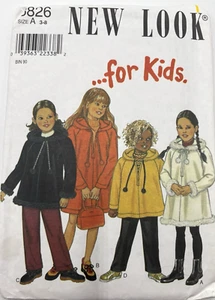 New Look Sewing Pattern 6826 Girl's Hooded Coat Dress Pants Size 3-8 UNCUT - Picture 1 of 2