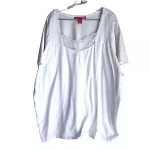 Woman Within Women's Blouse Top Tee Plus 3X White Lace Trim Stretch Short Sleeve - Picture 1 of 12