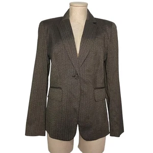 Worthington Women Jacket Blazer Classic 1 Button Herringbone Pattern Brown 8 - Picture 1 of 8