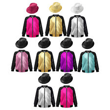 Girls Hip Hop Boys Outfits Choir Jacket Shirt Costume Sequin With Hat Waistcoat