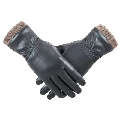Winter Leather Gloves for Women, Wool Fleece Lined Warm Gloves, Touchscreen - Image 1 of 4