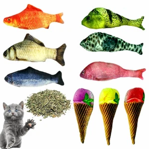 Set of 3 Fish Cone Ice cream shaped soft Catnip 3D Plush Cat Kitten Kitty Toys - Picture 1 of 4