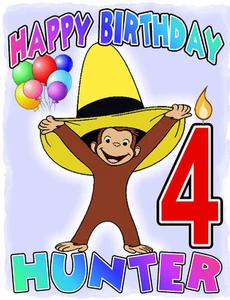 CAMISETA DE CUMPLEAÑOS CURIOUS GEORGE PERSONALIZADA Cualquier nombre / edad Niño pequeño a adulto - Imagen 1 de 3
