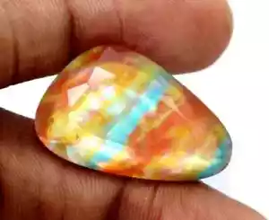 Ammolite doppia naturale 43,30 ct opale-like pietra preziosa biologica taglio fantasia certificata - Foto 1 di 6