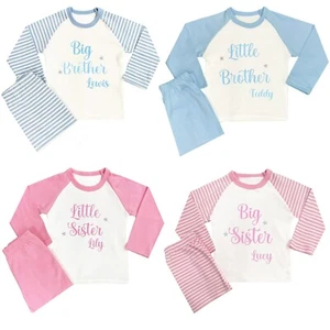 Personalised Little Big Sister Brother Pyjamas Matching Sibling PJs 6 Mths-8 Yrs - Picture 1 of 9