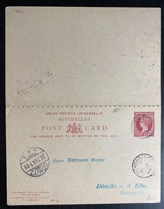 1905 Seychelles Postal Stationery Reply Postcard Cover To Domitz Germany - Picture 1 of 2
