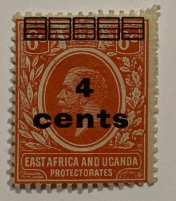 Travelstamps: 1919 EAST AFRICA UGANDA STAMPS SCOTT #62 4c SURCHARGED ON 6c MH OG - Image 1 of 4