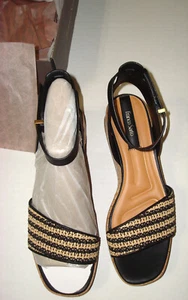 New Womens 11 M Sandals Shoes Franco Sarto Wedge Terry Platform Black Raffia NIB - Picture 1 of 10