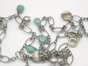 Vtg Sterling Silver Necklace Natural Blue Topaz and Pearls Approx 30 Inches - Bild 1 von 10
