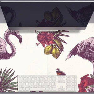 Desk Mat Top Large Pad Protector Computer Office 90x45 Flamingos & Hibiscus - Afbeelding 1 van 4