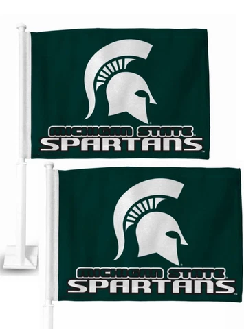 Pair (2) of Michigan State Spartans Car Flag Truck SUV Auto Banner Green White Cover