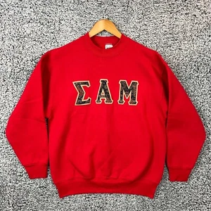 Vintage Sigma Alpha Mu Sweatshirt Adult Large Red Fraternity USA Made 90s Mens L - Picture 1 of 11