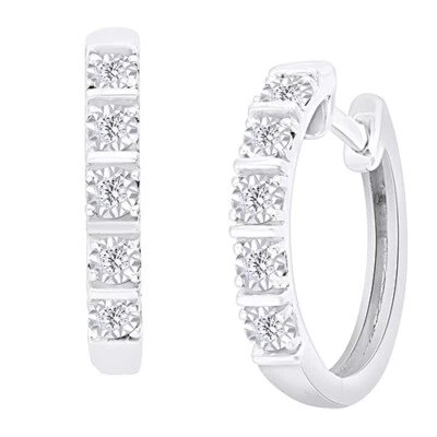 Pendientes de aro de 1/4 quilate enchapados en oro blanco de 14 quilates con diamantes naturales para mujer Foto 1 de 4