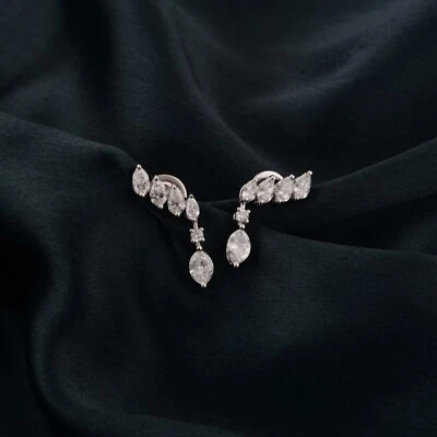Natural SI/H Marquise Diamond Dangle Earrings Gift 14k White Solid Gold 1.54 Ct. - Image 1 of 4