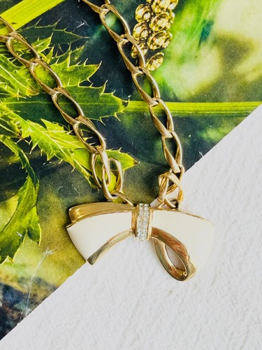 Collana Christian Dior vintage anni 80 nodo beige fiocco cristalli maglia interbloccata