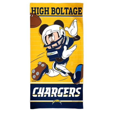 LOS ANGELES CHARGERS HIGH BOLTAGE MICKEY MOUSE 30"X60" SPECTRA BEACH TOWEL NEW Cover