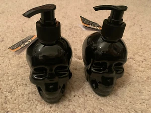 Halloween Two Black Refillable Skull Pomegranate Vanilla Soap Dispensers 8.6 oz - Picture 1 of 1