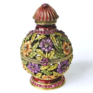 Floral Jeweled Egg Shaped Swarovski Crystals Gold Trinket Box Hinged - M574.1 - Picture 1 of 14