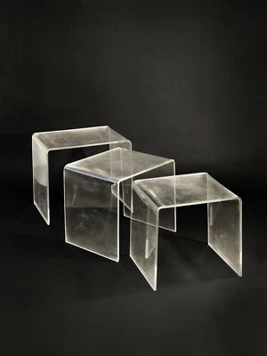 1970 3 TABLE BASSE GIGOGNE MODERNISTE SHABBY-CHIC PLEXIGLAS LUCITE Kappa Dumas - Photo 1/4