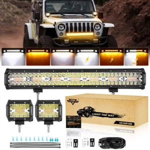 AUXBEAM 20" LED Light Bar + 2x 4" LED Pods Fog Driving Work Amber White Off Road - Picture 1 of 12
