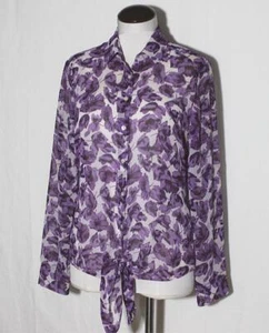 Banana Republic Blouse Top Purple & White Tie Bottom Long Sleeves sz 8 - Picture 1 of 3