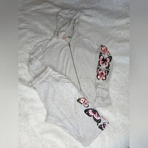 VINTAGE HAVANA Girls Butterfly Sweatsuit Soft / Light Fleece Jogger Hoodie 10/12 - Picture 1 of 11