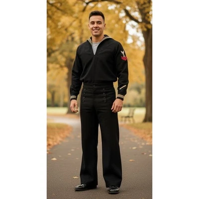 Conjunto de Chaqueta de Lana Pantalones Uniforme de Clase Negro Vintage Original Segunda Guerra Mundial Guardia Costera de los Estados Unidos Foto 1 de 4