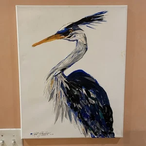 Original Gemälde Blaureiher~16x20~Acryl-Mischtechnik~signiert~Strandhaus~Küste - Bild 1 von 14