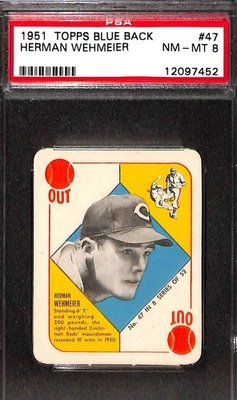 1951 TOPPS BLUE BACK #47 Herman Wehmeier PSA 8 NM-MT 12097452  - Imagem 1 de 3