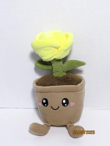 Peluche pianta Smoochy Pals giallo fiore in vaso faccia felice cuori rosa peluche - Foto 1 di 5