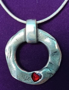 Celtic Love Circle Pewter Pendant with Red Heart on 18" Snake Chain by St Justin - Picture 1 of 3