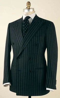 Traje de hombre negro a rayas doble pecho (chaqueta + chaleco + pantalones) Foto 1 de 2