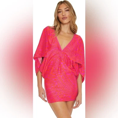 Vestido de Natación Trina Turk Enrejado Trenzado Cuello en V NUEVO NUEVO CON ETIQUETAS Mediano Rosa Naranja Foto 1 de 4