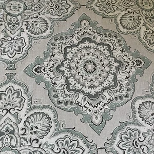 Curtain Panels Blue Gray Taupe Medallion Loop Tab 50”x96” (2) Linen Blend - Picture 1 of 11