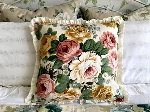 Handmade Feather Cushion Vintage Wardle Fabric Cabbage Roses Frill ‘Broadway’ - Picture 1 of 9
