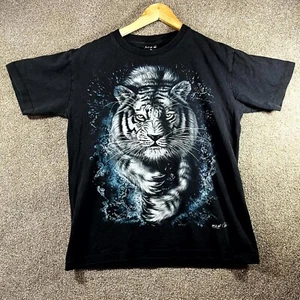 Wild T-Shirt Men's M Black Crew Neck White Tiger All Over Short Sleeve Pullover - Picture 1 of 10