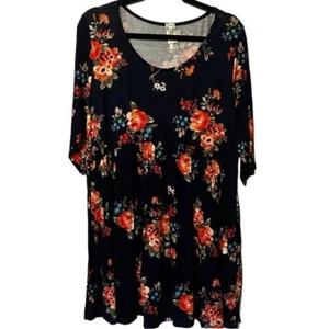 MOA Collection Navy Floral Tunic Size 3XL #492 Rayon Spandex Blend Soft Flowers - Picture 1 of 10