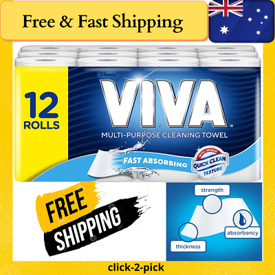 Pack Of 12 Viva Paper Towel White ,12 Rolls 60 Sheets Per Roll Free Shipping AU • 19.99$