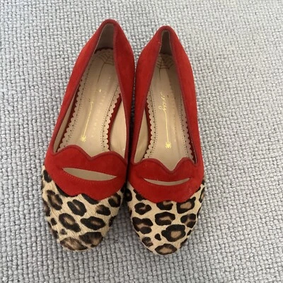 Charlotte Olympia Girls "INCY BISOUX" RED Pony Hair Leather Ballet Shoes - 11uk - Image 1 of 4
