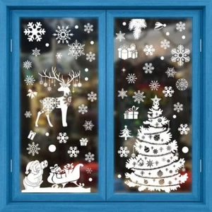 Christmas Snowflakes Santa Claus Xmas Hut Reindeer Static Window Clings Stickers - Picture 1 of 7
