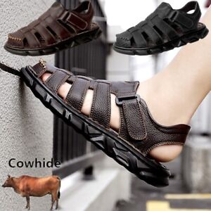 Men's Summer Genuine Leather Beach Shoes Outdoor Non-slip Sports Hiking Sandals