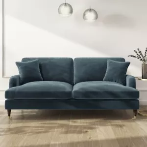 Velvet Sofa Three Seater Couch Upholstered with Cushions - Picture 1 of 5