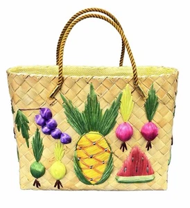 Basketweave Purse Tote by Cabana Philippines Pineapple Beach Summer Bag Lined - Picture 1 of 15