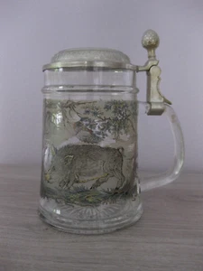 Glaskrug mit Zinndeckel, Bierkrug, Krug - Bild 1 von 4