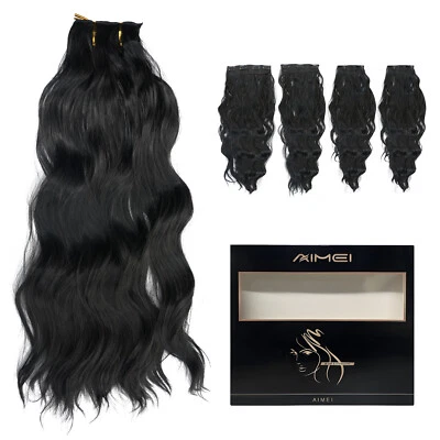 Schwarz Hair Extensions Clip In Extensions Wellige Voller Kopf Wie Echthaar - Bild 1 von 4